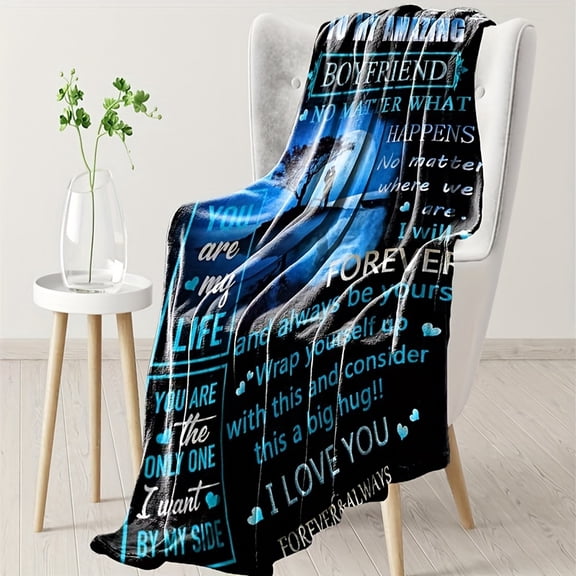 [Cozy Flannel Throw Blanket] Soft & Warm Cozy Blue & Black Flannel Throw Blanket - Perfect for Couch, Bed, Office, and Travel