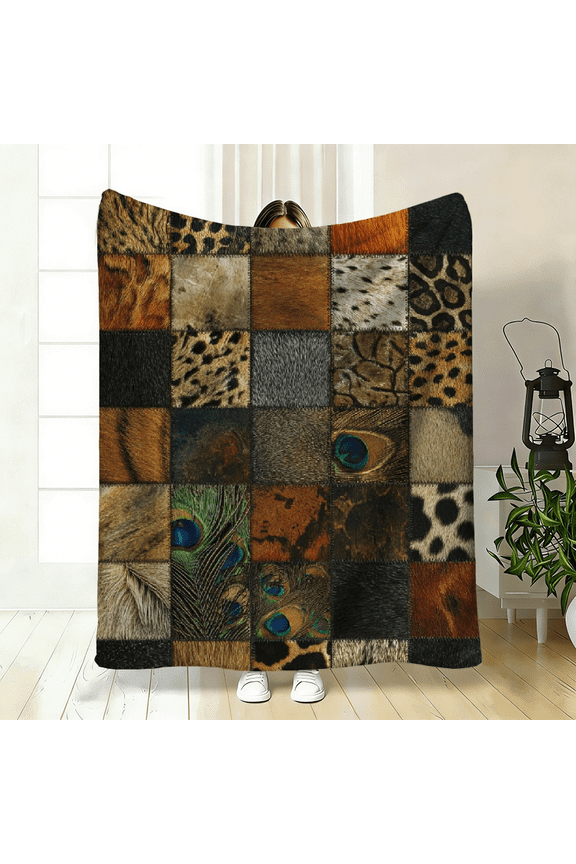 Cozy Flannel Throw Blanket with Leopard Print Animal Soft Warm All-Season Luxury Bedspread for Couch, Bed, Car, Camping Contemporary Style in Black White Brown Beige Polyester