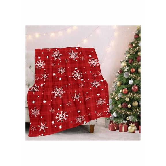 Cozy Flannel Throw Blanket with Red Snowflake & Buffalo Plaid - Soft Warm Fuzzy Winter Blankets for Couch, Bed, Sofa |  & Fall Home Decor