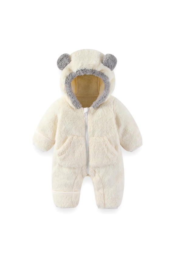 Cozy Fleece Bear Jumpsuit with Fold-Over Mittens and Hood - Winter's Cutest and Warmest Jumpsuit for Little Ones
