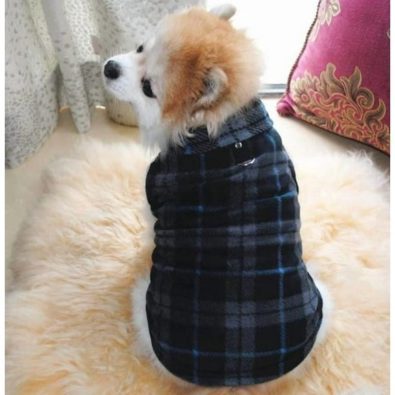 Cozy Fleece Dog Sweater - Soft & Thermal Plaid Pullover for Small Medium Large Pets, Easy On/Off with Leash Ring, Perfect for Holidays & Daily Wear