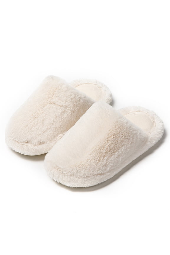 Cozy Fleece House Shoes, Women's Classic Faux Fur Closed Toe Slippers Cozy Fleece Plush House Shoes, Warm Winter Comfort Cushion Indoor Mules, Lightweight Non Slip Bedroom Clog Sliders, White 6.5