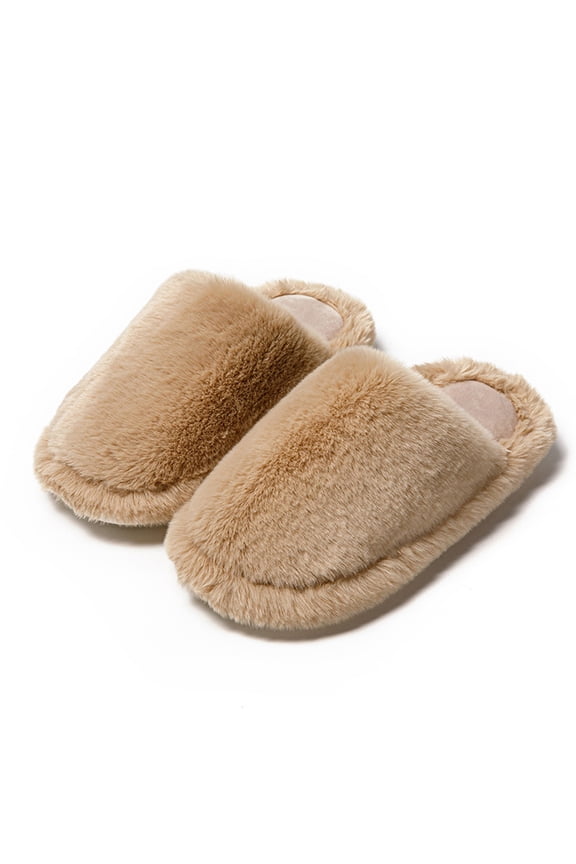 Cozy Fleece House Shoes, Women's Classic Faux Fur Closed Toe Slippers Cozy Fleece Plush House Shoes, Warm Winter Comfort Cushion Indoor Mules, Lightweight Non Slip Bedroom Clog Sliders, Brown 7.5
