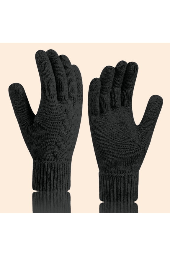 Cozy Fleece Lined Knit Gloves Women's Full Finger Thermal Winter Gloves for Everyday Cold Protection