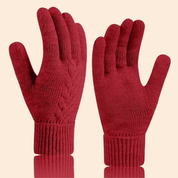 Cozy Fleece Lined Knit Gloves Women's Full Finger Thermal Winter Gloves for Everyday Cold Protection
