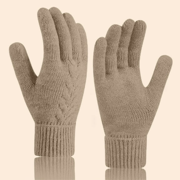 Cozy Fleece Lined Knit Gloves Women's Full Finger Thermal Winter Gloves for Everyday Cold Protection