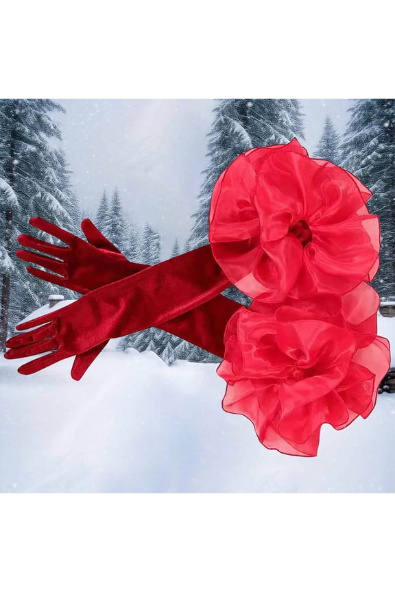 Cozy Fleece Lined Women's Winter Gloves - Red Fur Cuff, Quick Heat Retention & Perfect Festive Wedding Gift