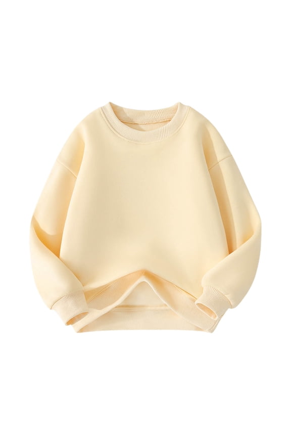 Cozy Fleece Sweater Thickened Warm Outer Wear For Boys Girls Long Sleeve Top Casual Top Capless Sweater, 11 Years Yellow