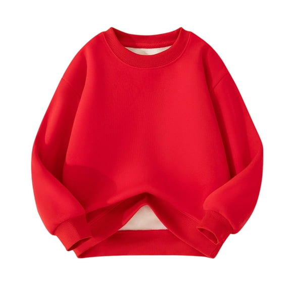 Cozy Fleece Sweater Thickened Warm Outer Wear For Boys Girls Long Sleeve Top Casual Top Capless Sweater, 5 Years Red