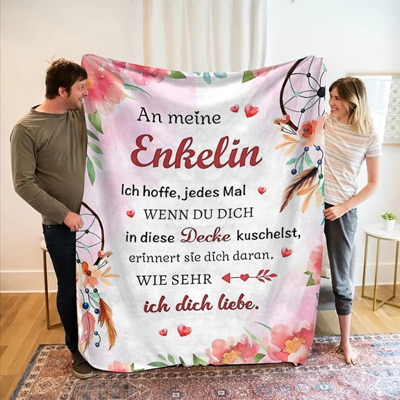 Cozy Floral Print Blanket with Heartfelt German Quote - Soft , Machine Washable, Perfect for Summer, Indoor/Outdoor Use, Ideal for Couch, Bed, or Camping, Camping Accessory | Floral Pattern Blanket