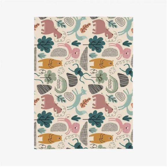 Cozy Forest Animal Flannel Blanket - Soft Beige with Fox, Hedgehog & Owl - Quilted All-Season Bedspread, 280gsm Heavyweight, Machine Washable