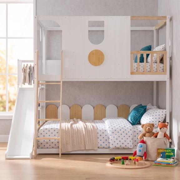 Cozy Full, Storage Shelves, Premium Wood Frame, Durable Wood Frame, White/Natural and White/Pink, for Bedroom