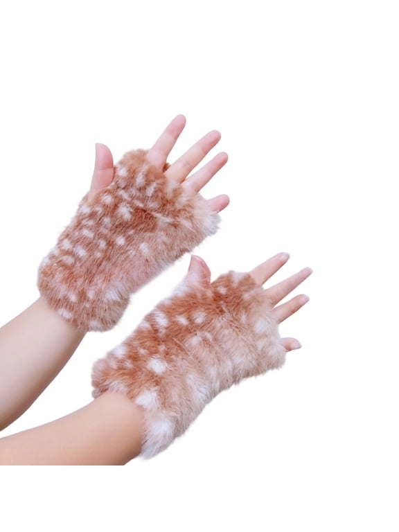 Cozy Furry Deer Pattern Mittens Cold Weather Handwear For Adults And Kids Christmas Theme