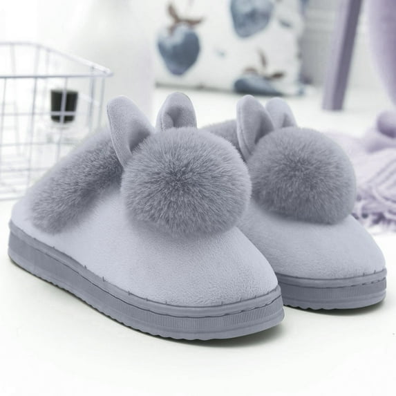 Cozy Furry House Slippers Women Winter Soft Plush House Shoes Comfortable Slip-on Slipper Indoor Home Slippers (Gray,7-7.5)