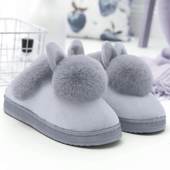 Cozy Furry House Slippers Women Winter Soft Plush House Shoes Comfortable Slip-on Slipper Indoor Home Slippers (Gray,8-8.5)