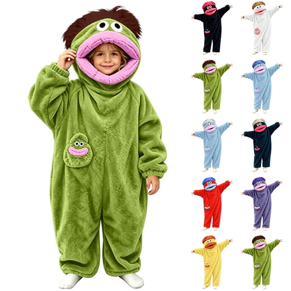 Cozy Fuzzy Big Mouth Monster Onesie, Warm Long Sleeve Pajamas, Loose Fit, Home Casual Wear, Suitable for Sleep and Relaxing(Red,130cm)