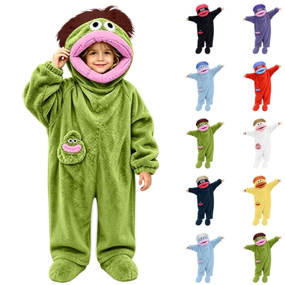 Cozy Fuzzy Big Mouth Monster Onesie, Warm Long Sleeve Pajamas with Shoe, Loose Fit, Home Casual Wear, Suitable for Sleep and Relaxing(Gray-with Shoe,100cm)