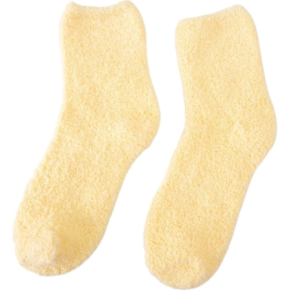 Cozy Fuzzy Home Socks, Polyester Winter Warm Socks with Elastic Cuff for Sleeping and Lounging (Yellow, 1pair, One Size)