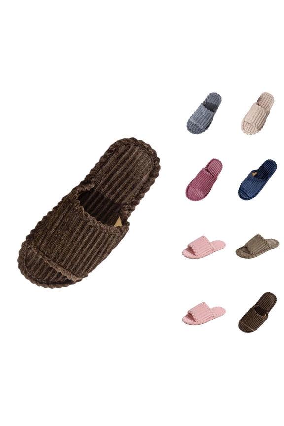 Cozy Fuzzy Slippers for Women Non Slip Winter Home Slides Foreign Trade Corduroy One Word Opening Open Toe Slippers Adult Men And Women Couple Indoor Slippers
