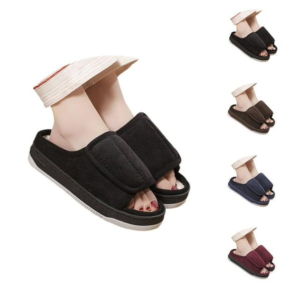 Cozy Fuzzy Slippers for Women Plush Soft Home Comfort Adjustable Linen Slippers For And Outdoor Indoor Comfortable Slides With Hook And Loop Closure