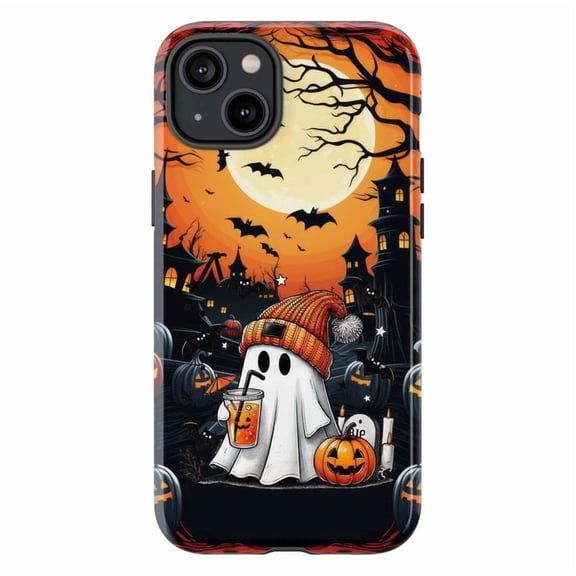 Cozy Ghost Halloween Phone Case, Fall Pumpkin & Bat Aesthetic, Funny Spooky Season iPhone Case, Fits iPhone 16 15 14 13 12 11 Pro Max Mini