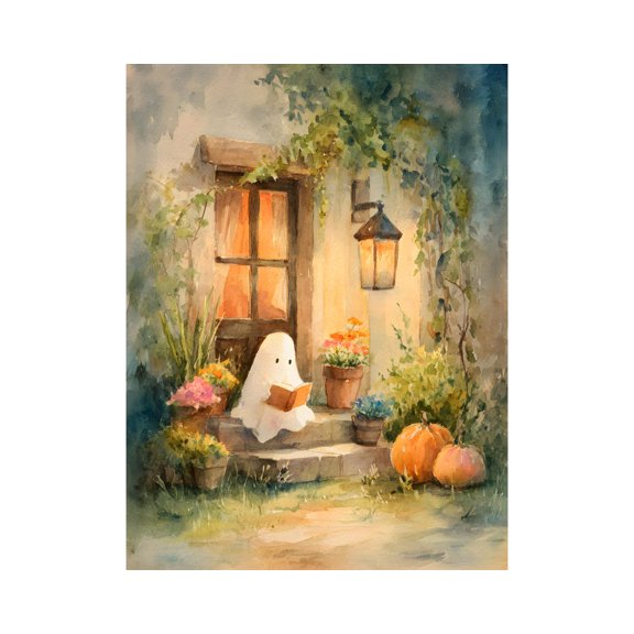 Cozy Ghost Reading Book Wall Art Print
