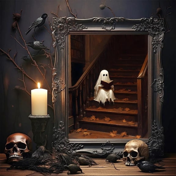 Cozy Ghost Reading Poster Book Lover Decor UNFRAMED Poster, 12x18