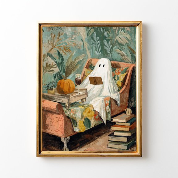 Cozy Ghost Reading Wall Art Print
