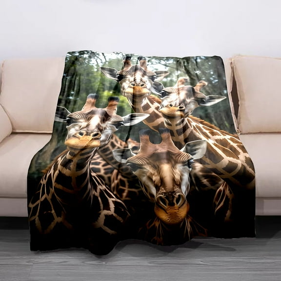 Cozy Giraffe Forest Print Flannel Throw Blanket - Soft, Reversible, All-Season Comfort for Couch, Bed, Office, and Travel - Perfect Gift for Family and Friends