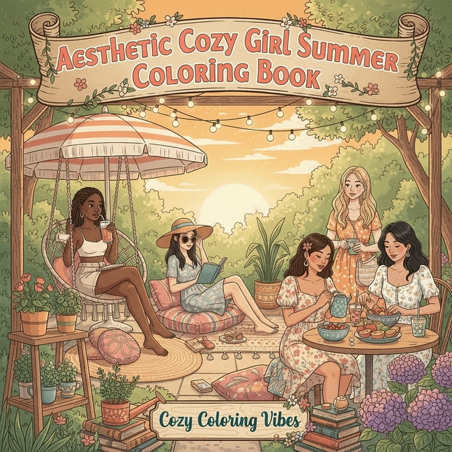 Cozy Girl Collection Aesthetic Cozy Girl Summer Coloring Book: Relaxing Hygge Coloring Pages for Adults & Teens Easy Bold Line Designs of Bea, (Paperback)