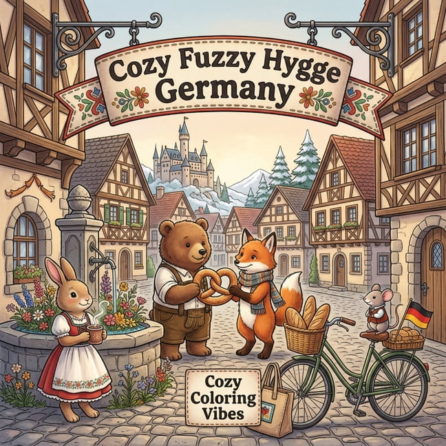Cozy Girl Collection Cozy Fuzzy Hygge Germany: Fun Easy Bold Line Design Art Coloring Book Bavarian Winter Markets, Cute Animal German Travel, (Paperback)