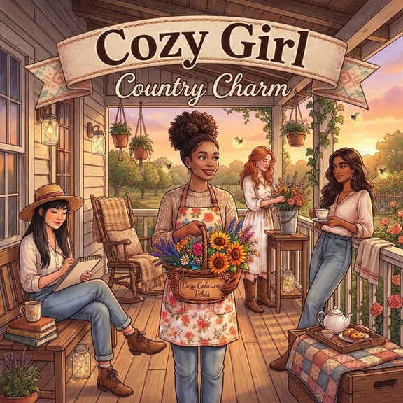 Cozy Girl Collection Cozy Girl Country Charm: Cute & Fun Relaxing Adult Activity Coloring Book Aesthetic Comfy Hygge Farmhouse Scenes, Daily , (Paperback)
