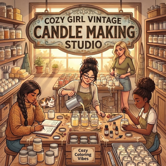 Cozy Girl Collection Cozy Girl Vintage Candle Making Studio: Cute Fun Bold Line Craft Adult Coloring Book Aesthetic Hobby Scenes, Relaxing Da, (Paperback)