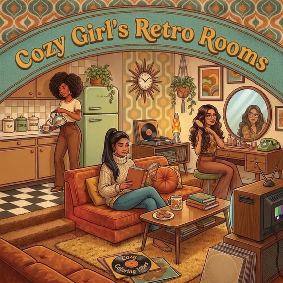 Cozy Girl Collection Cozy Girl's Retro Rooms: Fun Bold Line Nostalgic Eras Adult Comfy & Cozy Coloring Book Timeless Vintage Aesthetic Hygge , (Paperback)