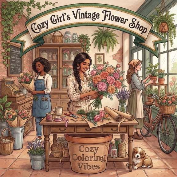 Cozy Girl Collection Cozy Girl's Vintage Flower Shop: Cute Fun Bold Line Coloring Book for Adults Artistic Aesthetic Floral Scenes, Relaxing , (Paperback)