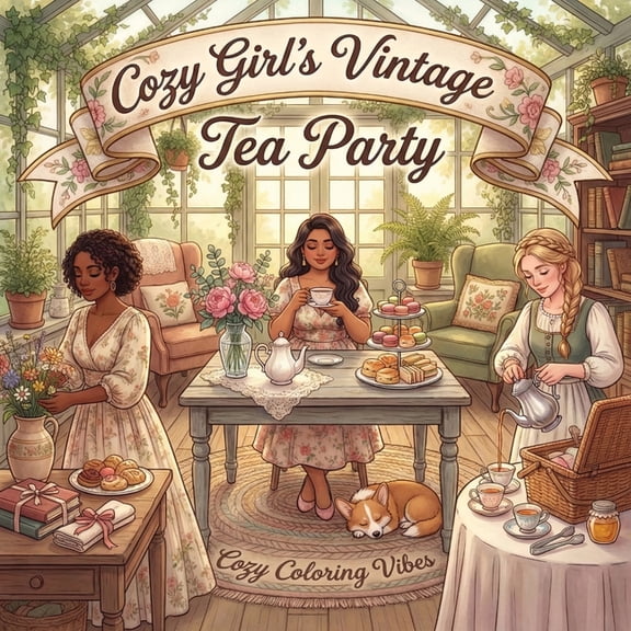 Cozy Girl Collection Cozy Girl's Vintage Tea Party: Cute Fun Bold Line Coloring Book for Adults Artistic Aesthetic Cottagecore Scenes, Relaxi, (Paperback)