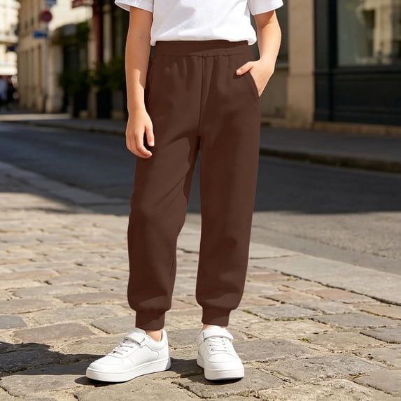 Cozy Girls Pull on Athleisure Pants for Fall and Winter in Solid Color for Everyday Comfort and Versatile Casual Wear