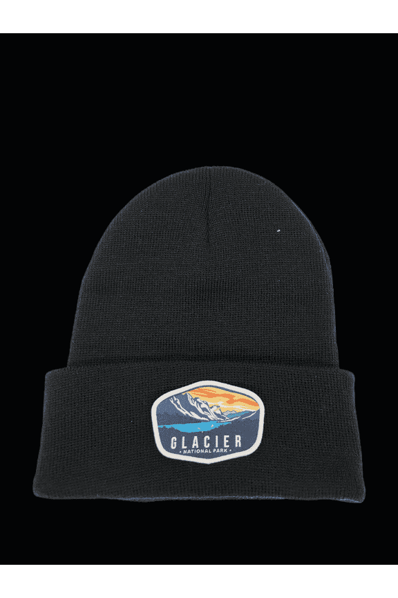 Cozy Glacier National Park Knit Beanie - Warm Winter Hat for Outdoor Adventures - Black