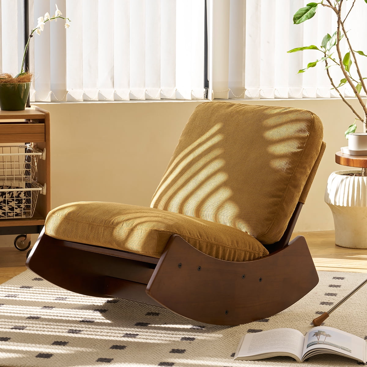 Cozy Glider Rocking Chair Retro Striped Corduroy Upholstery Sturdy Wood Frame Perfect for Relaxation in Any Room Walmart