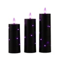 thumbnail image 1 of Cozy Glow Flameless Candle Summerween Pillars, Flickering LED Fairy String Lamps For Atmospheric Fireplace Tabletop Display, Purple, 3 Pack, 1 of 5