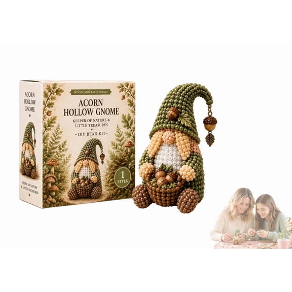 Cozy Gnome DIY Bead Kit Collection – All-In-One Craft Set with Pre-sorted Beads and Easy Guide (Acorn Hollow Gnome)