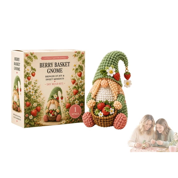 Cozy Gnome DIY Bead Kit Collection – Complete Kit with Instructions, Beads & Base for Easy Assembly (Berry Basket Gnome)