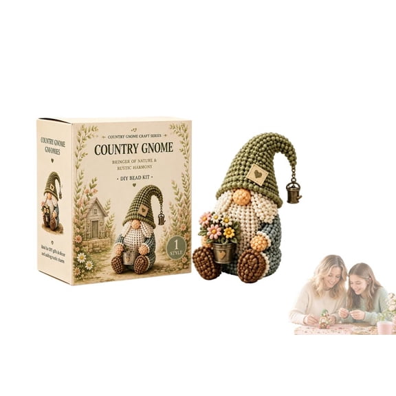Cozy Gnome DIY Bead Kit Collection – Complete Kit with Instructions, Beads & Base for Easy Assembly (Country Gnome)