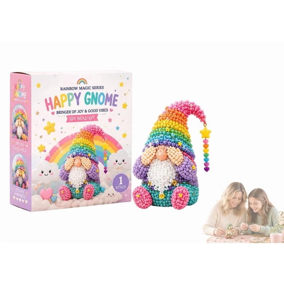 Cozy Gnome DIY Bead Kit Collection – Complete Kit with Instructions, Beads & Base for Easy Assembly (Happy Gnome)
