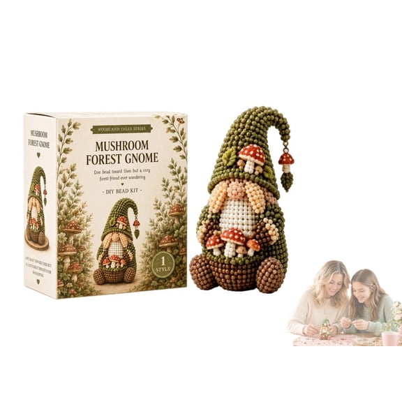 Cozy Gnome DIY Bead Kit Collection – Complete Kit with Instructions, Beads & Base for Easy Assembly (Mushroom Forest Gnome)
