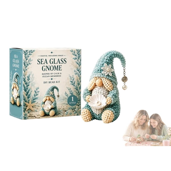 Cozy Gnome DIY Bead Kit Collection – Complete Kit with Instructions, Beads & Base for Easy Assembly (Sea Glass Gnome)