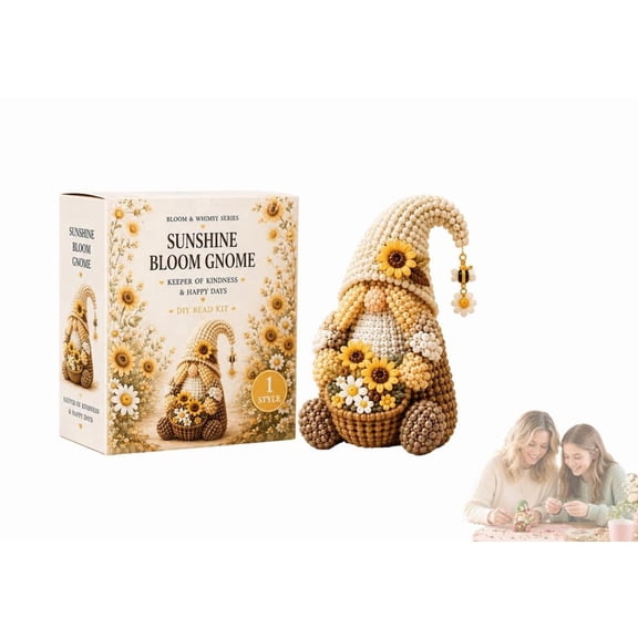 Cozy Gnome DIY Bead Kit Collection – Complete Kit with Instructions, Beads & Base for Easy Assembly (Sunshine Bloom Gnome)