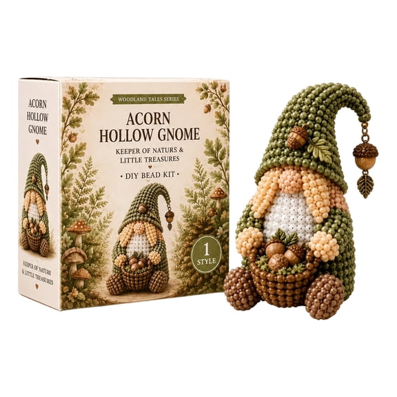 Cozy Gnome DIY Bead Kit Collection – Creative 3D Beading Art Project for Home Decoration & Gifting (Acorn Hollow Gnome)
