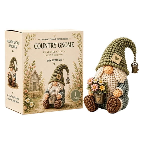 Cozy Gnome DIY Bead Kit Collection – Creative 3D Beading Art Project for Home Decoration & Gifting (Country Gnome)