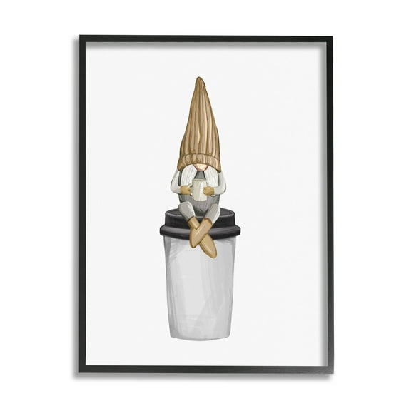 Cozy Gnome Morning Coffee Fairy Tales & Fantasy Graphic Art Black Framed Art Print Wall Art